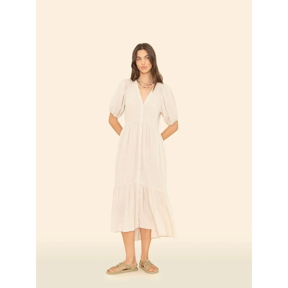 Xirena Lennox Ecru Cotton‎ Chelsea Gauze Button Front Tiered Midi Pockets XS